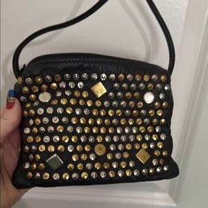 Vintage Rare Atalla Black and Gold Studded crossbody with Edgy Design